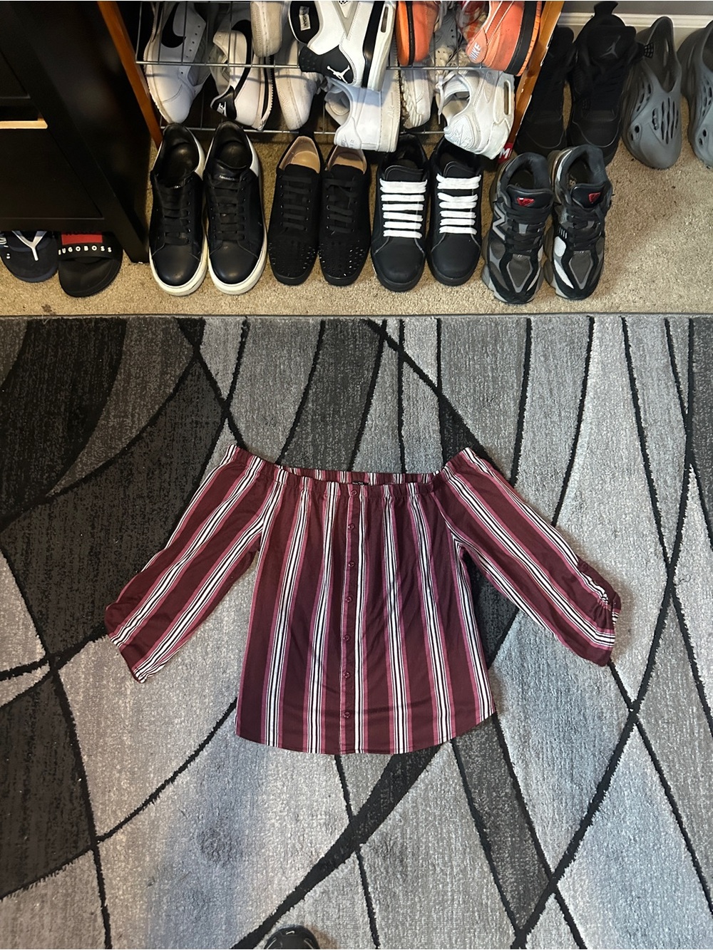 Rue21 Burgundy Off-Shoulder Striped Blouse